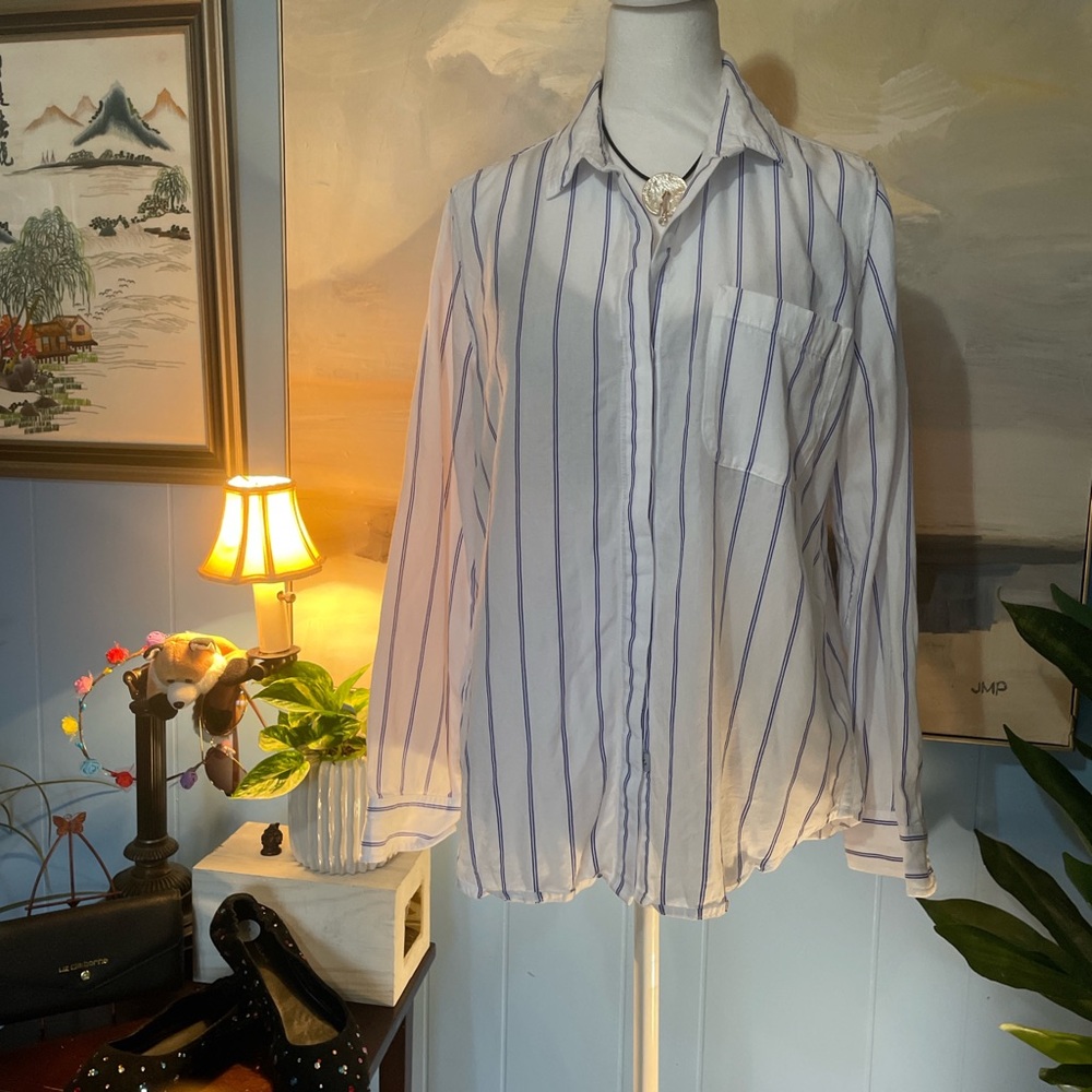 Rails White Shirt with Blue Stripes